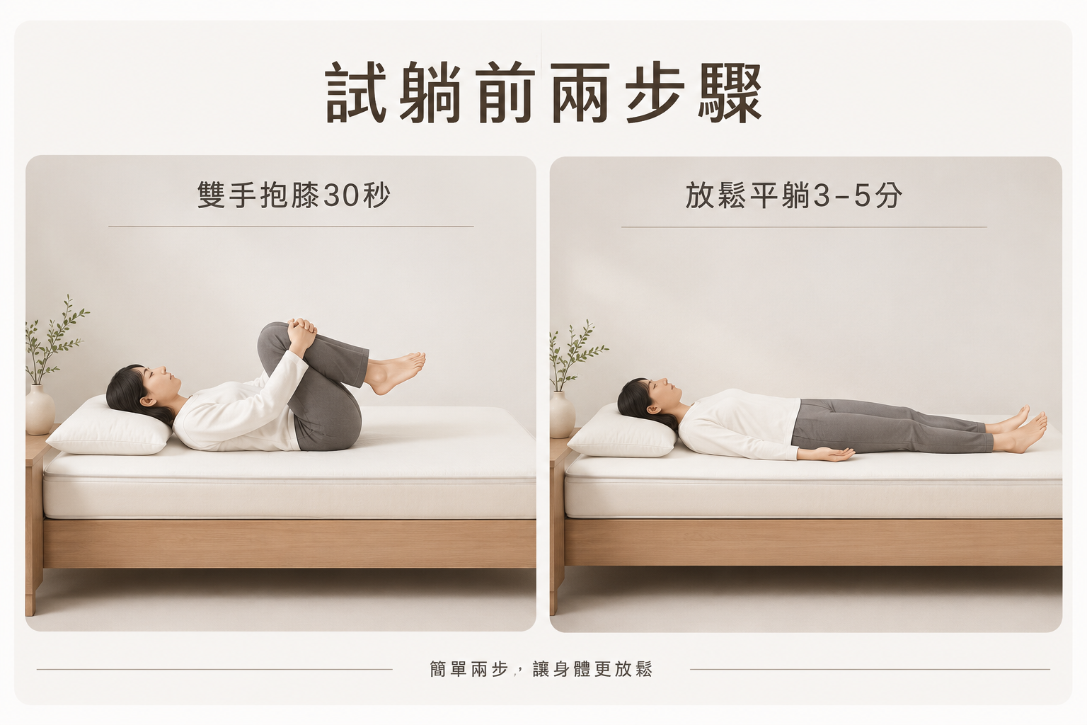 抱膝伸展測試床墊支撐 睡眠放鬆檢查動作